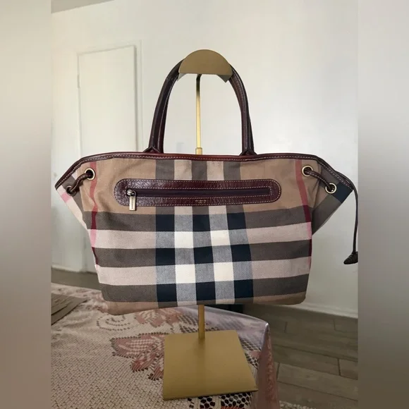 Burberry Beige and Brown Checkered Tote - Picture 1 of 4